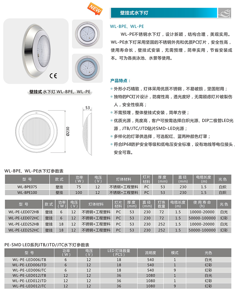 壁挂式水下灯